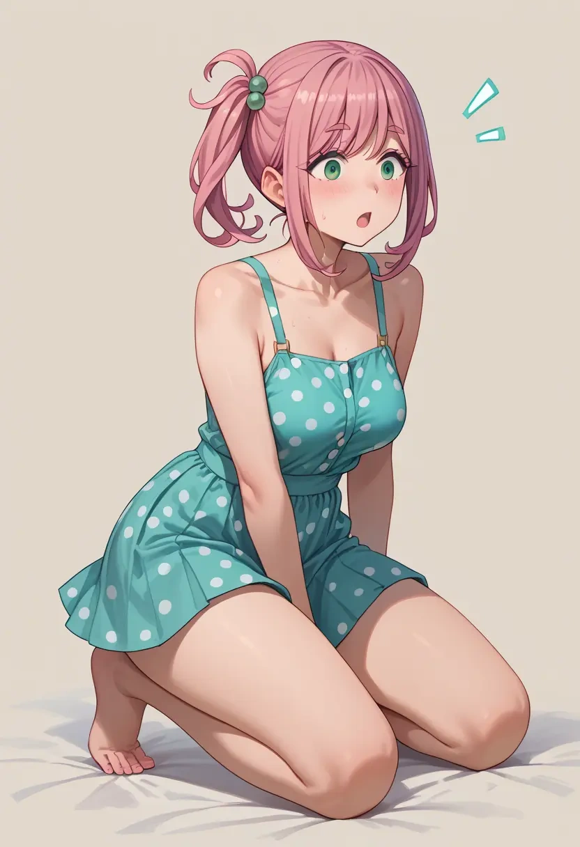 yurucamp,kagamihara_nadeshiko,silk slip dress,polka dots  - 