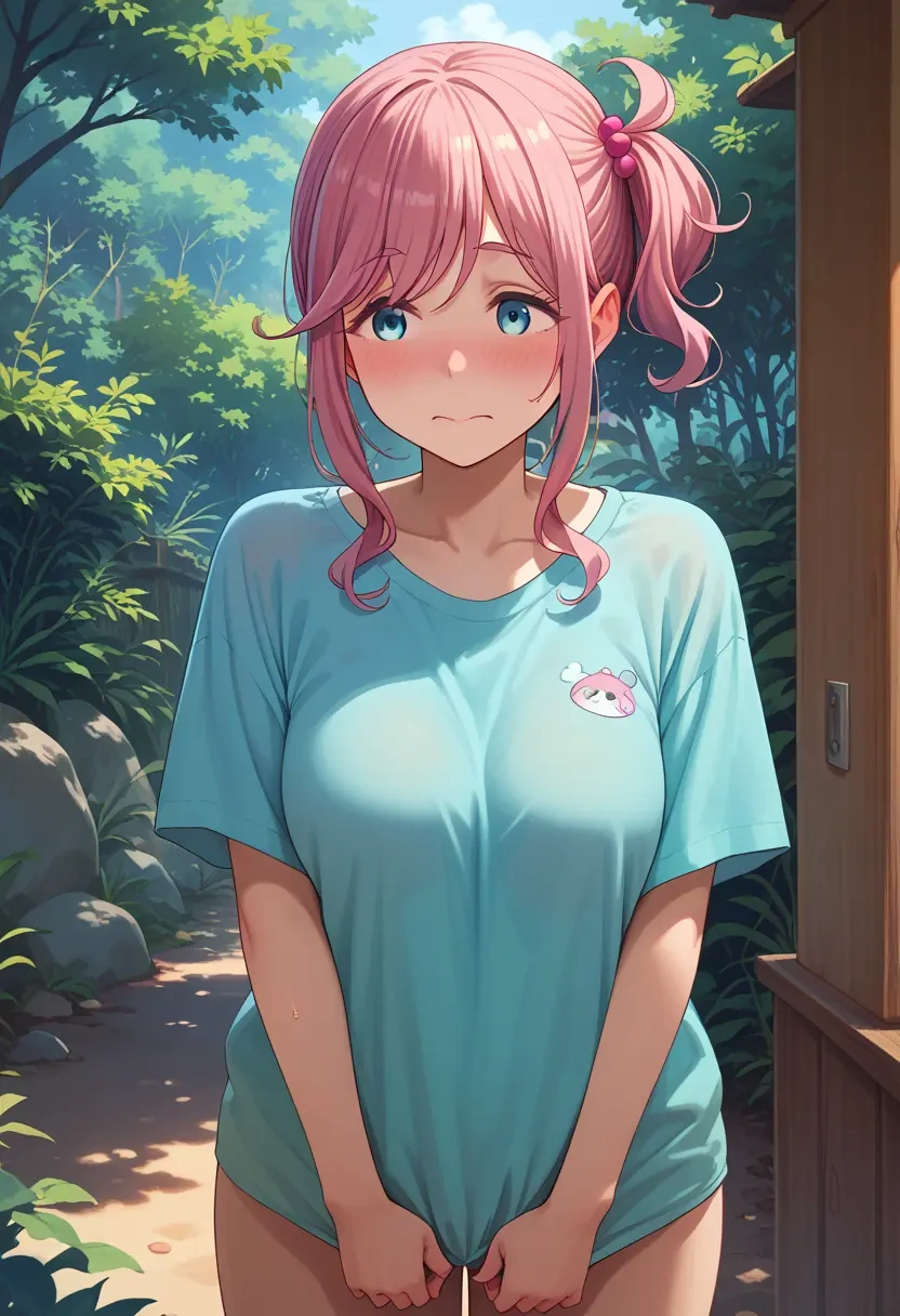 yurucamp,kagamihara_nadeshiko,tie-dye shirt,dolphin shorts  - 