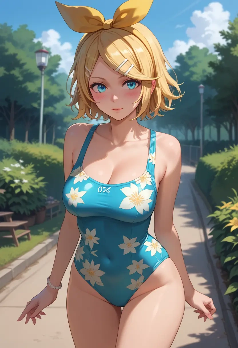 vocaloid,kagamine_rin,swimsuit,floral print  - 