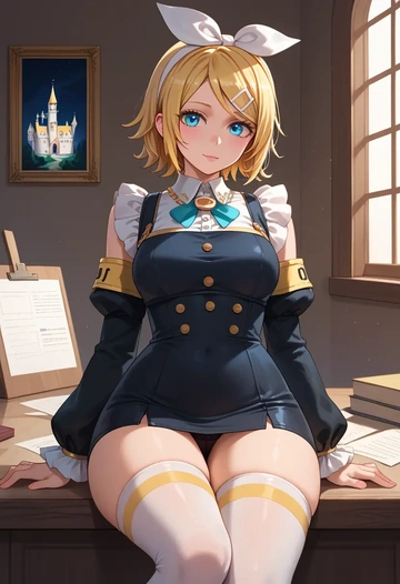 vocaloid,kagamine_rin,secretary, stockings  - AI generated anime art