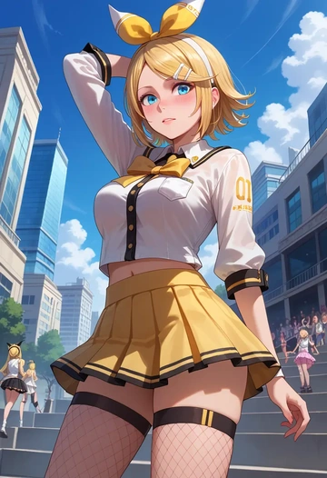 vocaloid,kagamine_rin,mini skirt, stockings  - AI generated anime art