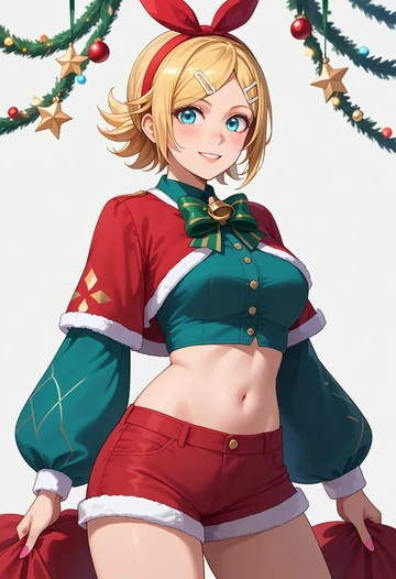 vocaloid,kagamine_rin,Christmas,red velvet shorts  - AI generated anime art