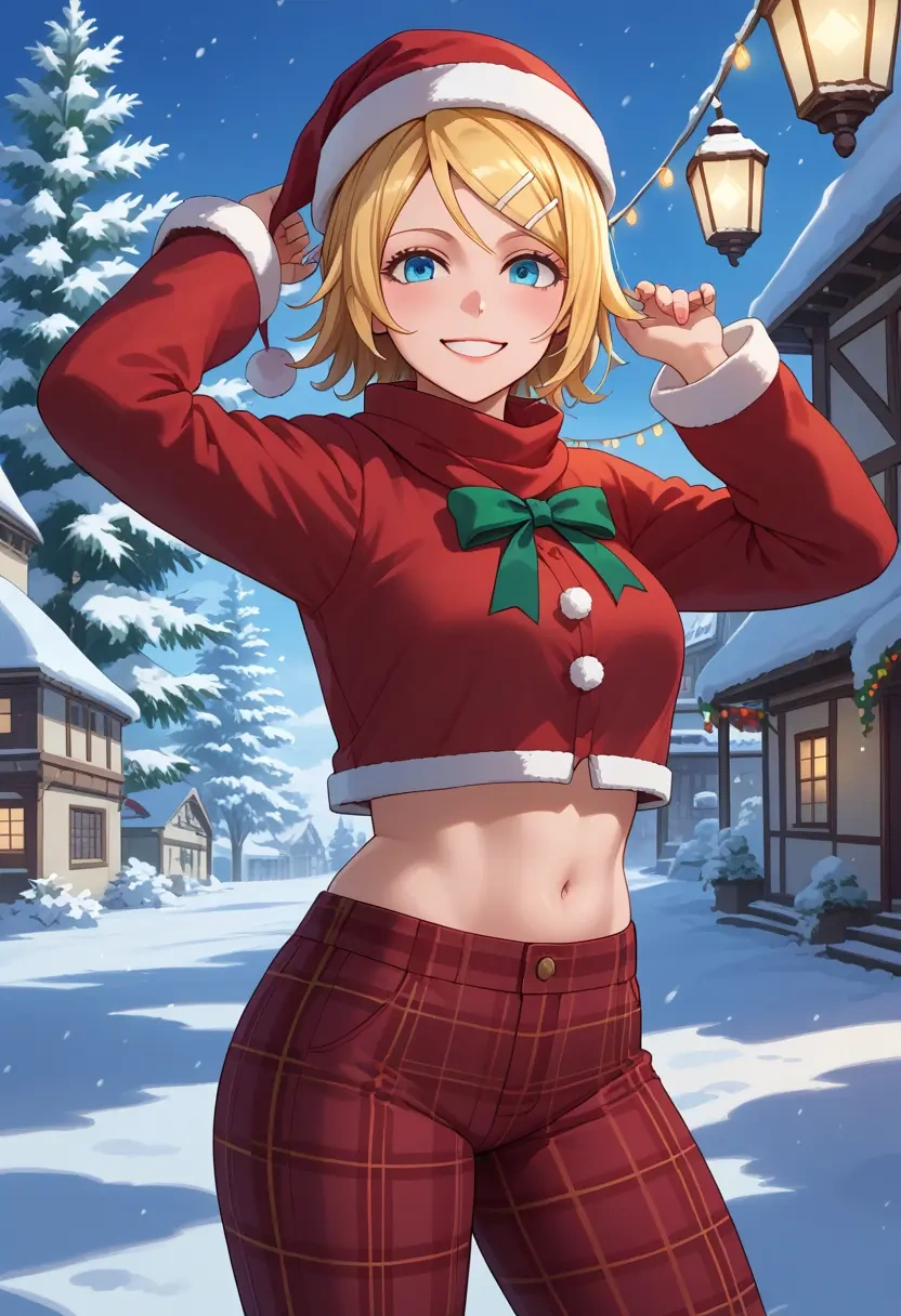 vocaloid,kagamine_rin,Christmas,plaid trousers  - 