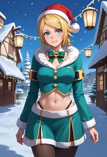 vocaloid,kagamine_rin,Christmas,dress  - AI generated anime art