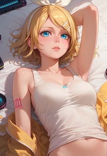 vocaloid,kagamine_rin,tank top,drawstring pants  - AI generated anime art