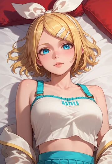 vocaloid,kagamine_rin,crop top,loose joggers,headset  - AI generated anime art