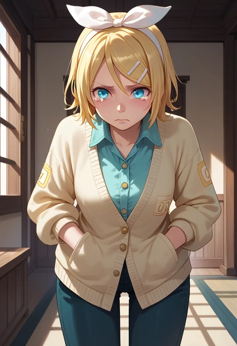 vocaloid,kagamine_rin,cardigan,oversized,wide-leg pants  - 