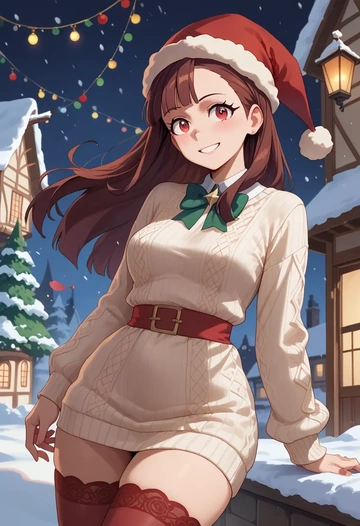 little_witch_academia,kagari_atsuko,Christmas,sweater dress,stockings  - AI generated anime art