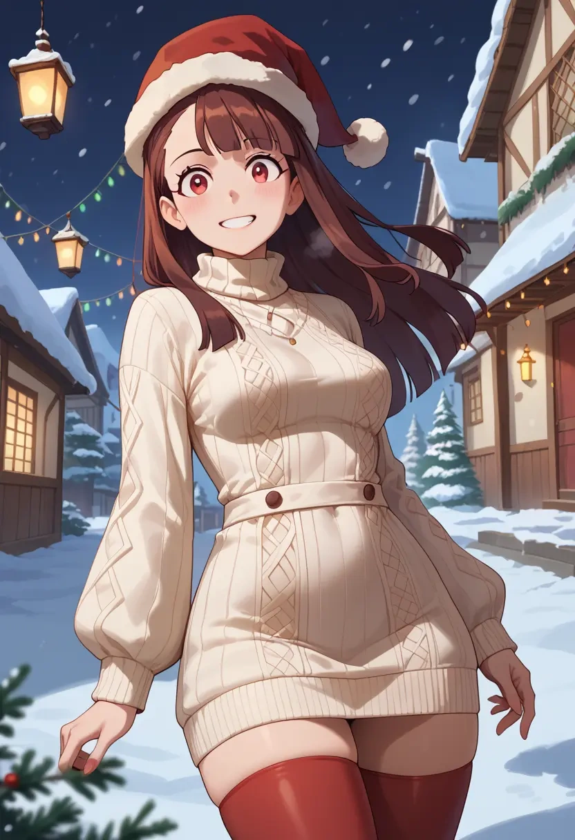 little_witch_academia,kagari_atsuko,Christmas,sweater dress,stockings  - 