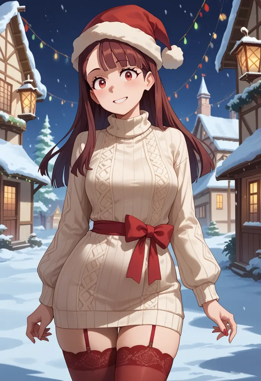 little_witch_academia,kagari_atsuko,Christmas,sweater dress,stockings  - 