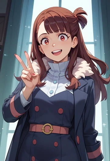 little_witch_academia,kagari_atsuko,coat,fur-collar,tailored trousers  - AI generated anime art