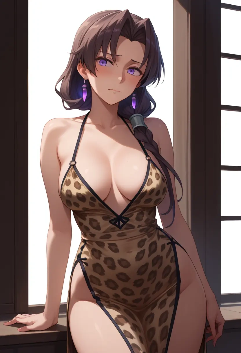 kantai_collection,kagerou_(kancolle),leopard print,silk slip dress  - 