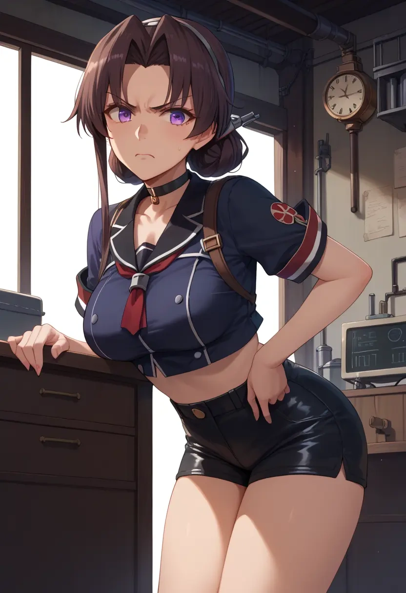 kantai_collection,kagerou_(kancolle),leather,shorts,crop top  - 