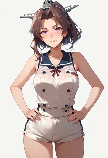 kantai_collection,kagerou_(kancolle),sleeveless swim top,shorts-style bottom,contrast stitching  - AI generated anime art