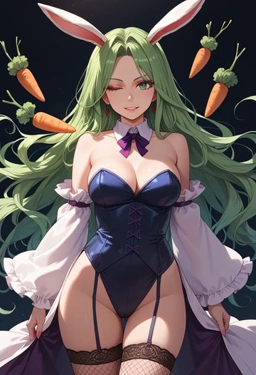 touhou,kagiyama_hina,bunny girl, sexy,stockings  - AI generated anime art