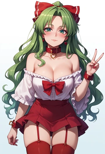 touhou,kagiyama_hina,blushing,collar,Thigh garters  - AI generated anime art