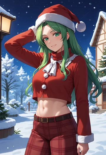 touhou,kagiyama_hina,Christmas,plaid trousers  - AI generated anime art