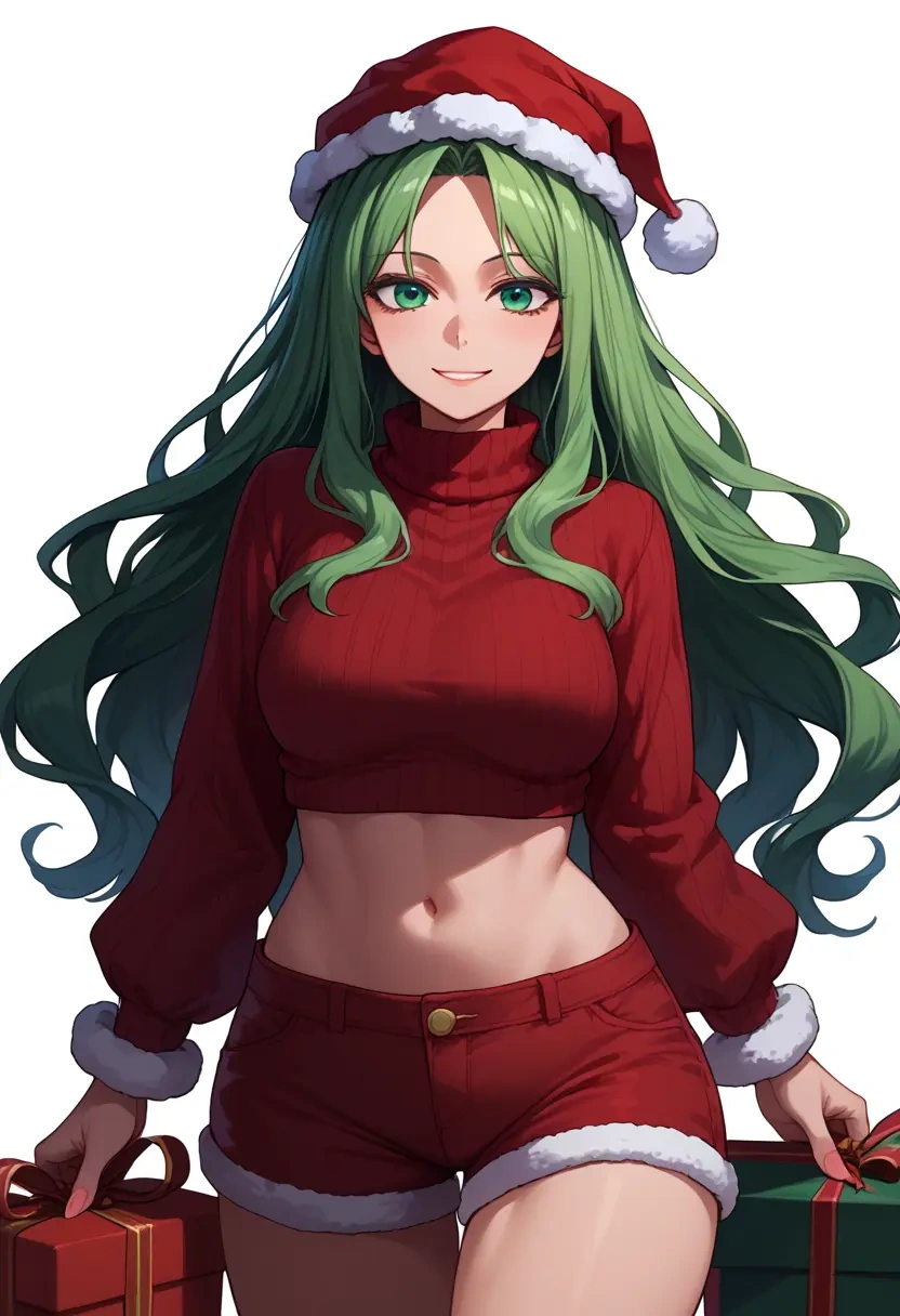 touhou,kagiyama_hina,Christmas,red velvet shorts,turtleneck sweater  - 