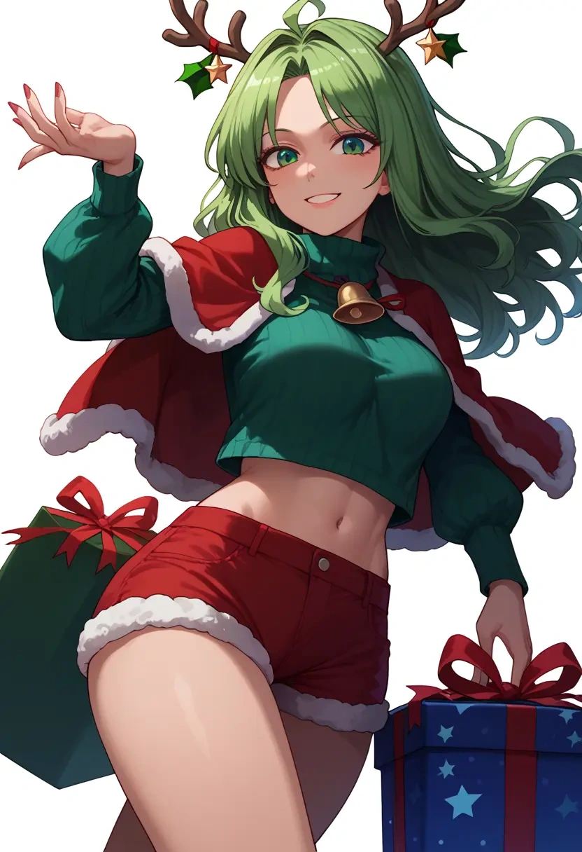 touhou,kagiyama_hina,Christmas,red velvet shorts,turtleneck sweater  - 