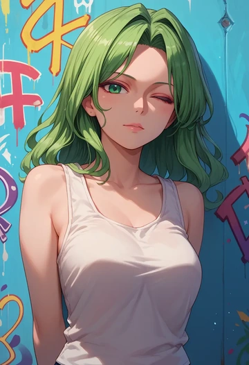 touhou,kagiyama_hina,abstract graffiti tank,dolphin shorts  - AI generated anime art