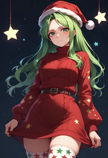 touhou,kagiyama_hina,Christmas,sweater dress,stockings  - AI generated anime art