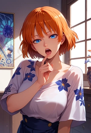 gintama,kagura_(gintama),silk graffiti shirt,dolphin shorts  - AI generated anime art