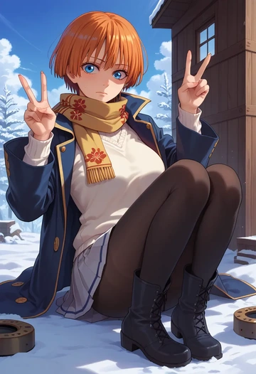 gintama,kagura_(gintama),winter,student uniform,puffer coat  - AI generated anime art