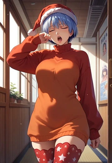 gintama,kagura_(gintama),Christmas,sweater dress,stockings  - AI generated anime art