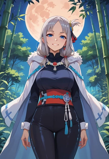 the_moon_studio,kaguya_luna,cape,hooded,leather pants  - AI generated anime art