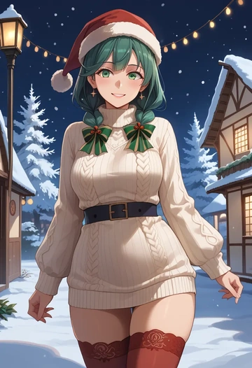 kantai_collection,kako_(kancolle),Christmas,sweater dress,stockings  - AI generated anime art