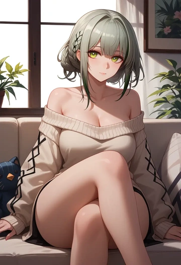 arknights,kal'tsit_(arknights),off-shoulder,sweater  - AI generated anime art