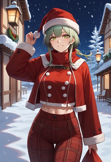 arknights,kal'tsit_(arknights),Christmas,plaid trousers  - AI generated anime art