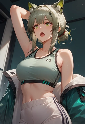 arknights,kal'tsit_(arknights),sports crop,high-waisted shorts  - AI generated anime art