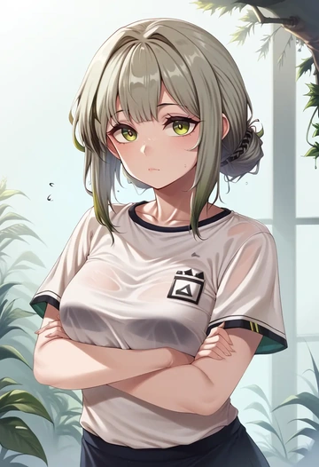 arknights,kal'tsit_(arknights),running shirt,shorts,sneakers  - AI generated anime art