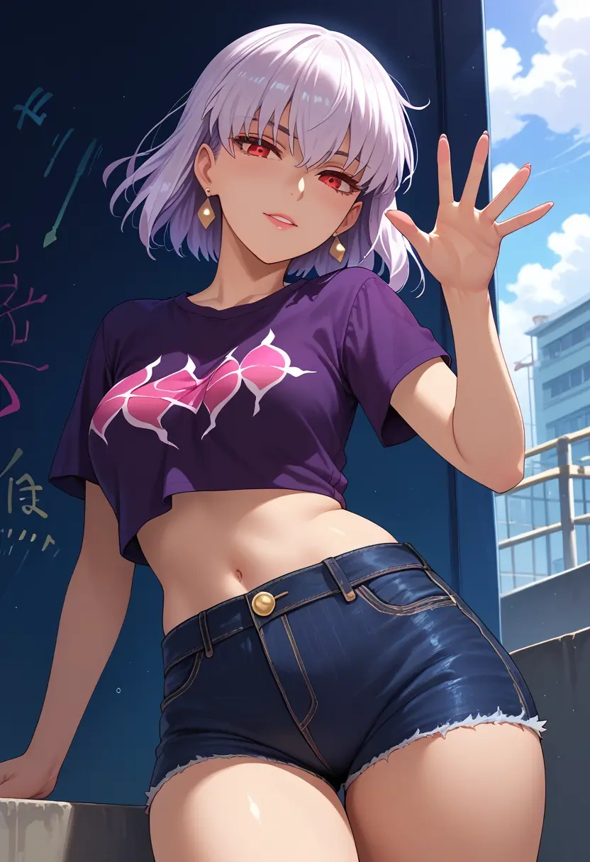 fate_(series),kama_(fate),denim shorts  - 