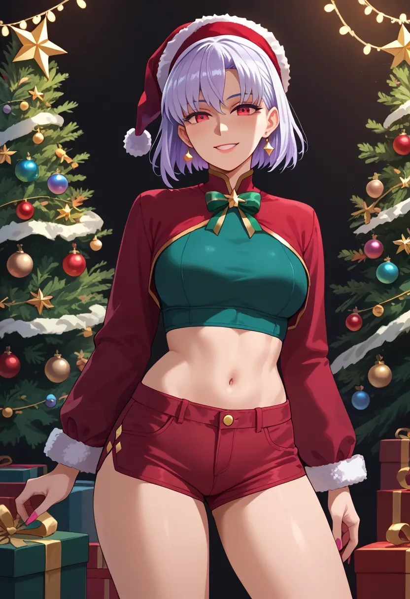 fate_(series),kama_(fate),Christmas,red velvet shorts  - 