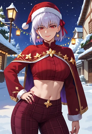 fate_(series),kama_(fate),Christmas,plaid trousers  - AI generated anime art