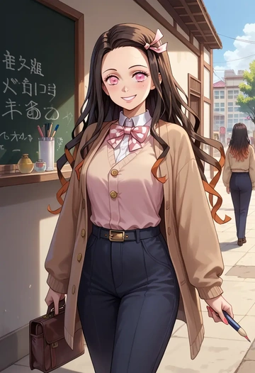 kimetsu_no_yaiba,kamado_nezuko,teacher, sweater  - AI generated anime art