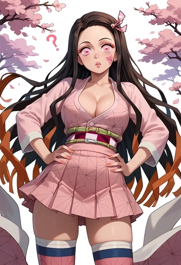 kimetsu_no_yaiba,kamado_nezuko,mini skirt,stockings  - AI generated anime art