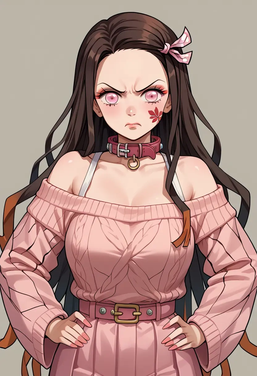 kimetsu_no_yaiba,kamado_nezuko,sweater,off-shoulder,collar  - 