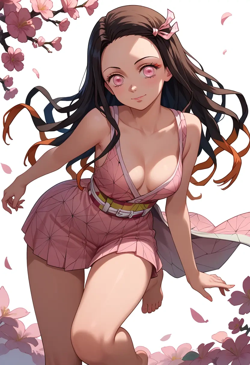 kimetsu_no_yaiba,kamado_nezuko,silk slip dress,floral prints  - 