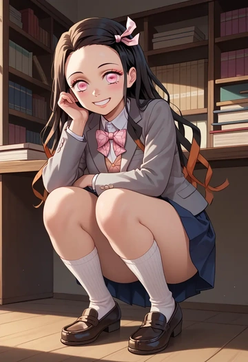 kimetsu_no_yaiba,kamado_nezuko,winter,student uniform,blazer  - AI generated anime art