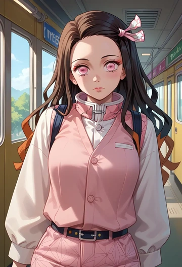 kimetsu_no_yaiba,kamado_nezuko,vest,quilted,jogger pants  - AI generated anime art