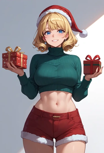 little_busters!,kamikita_komari,Christmas,red velvet shorts,turtleneck sweater  - AI generated anime art