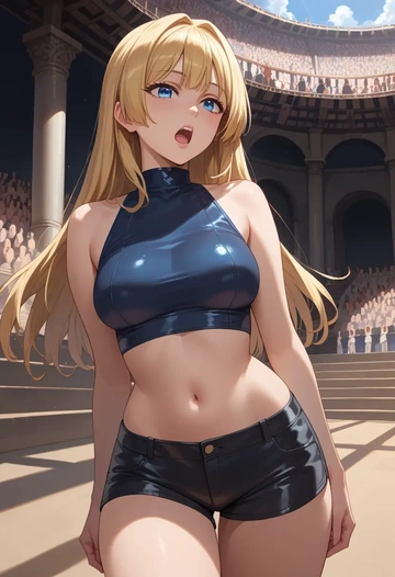 little_busters!,kamikita_komari,leather,shorts,crop top  - AI generated anime art