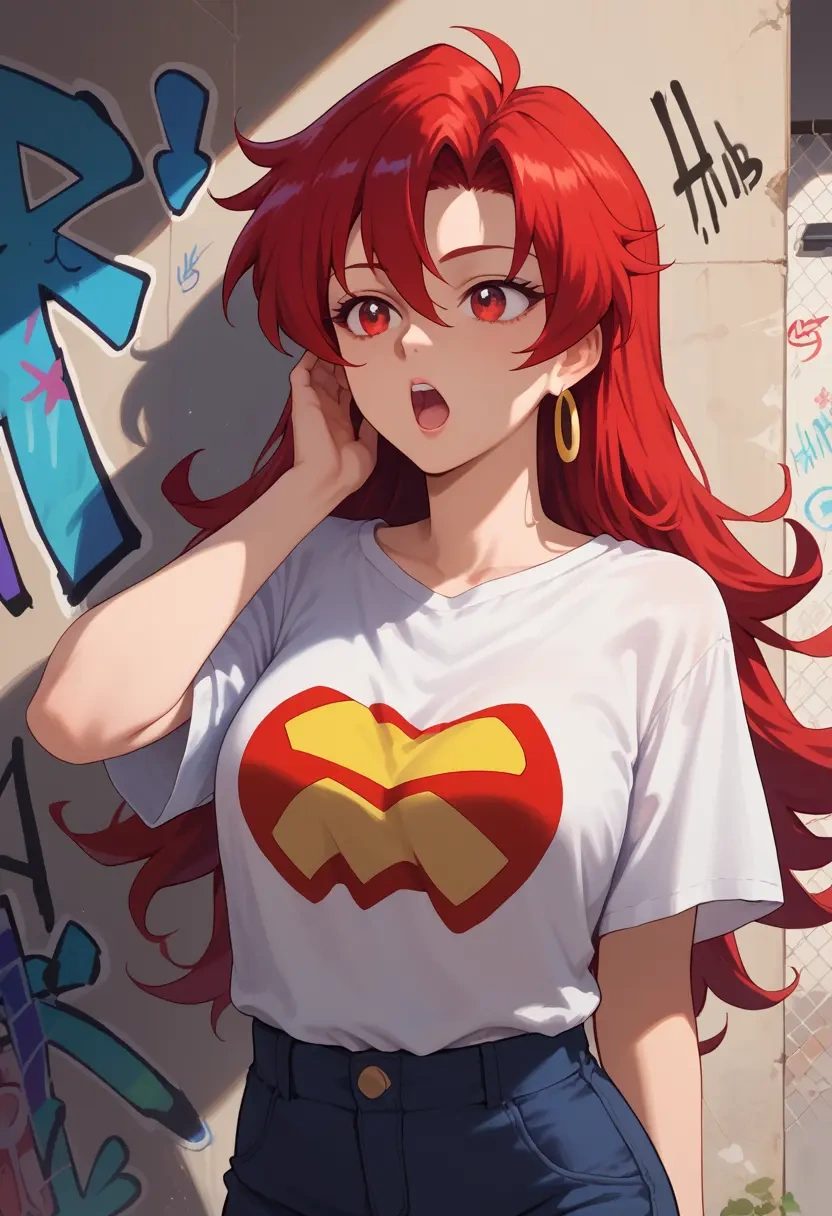 tengen_toppa_gurren_lagann,kamina_(ttgl),oversized graffiti shirt,dolphin shorts  - 