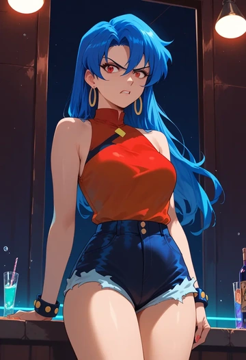 tengen_toppa_gurren_lagann,kamina_(ttgl),sleeveless swim top,shorts-style bottom,contrast stitching  - AI generated anime art