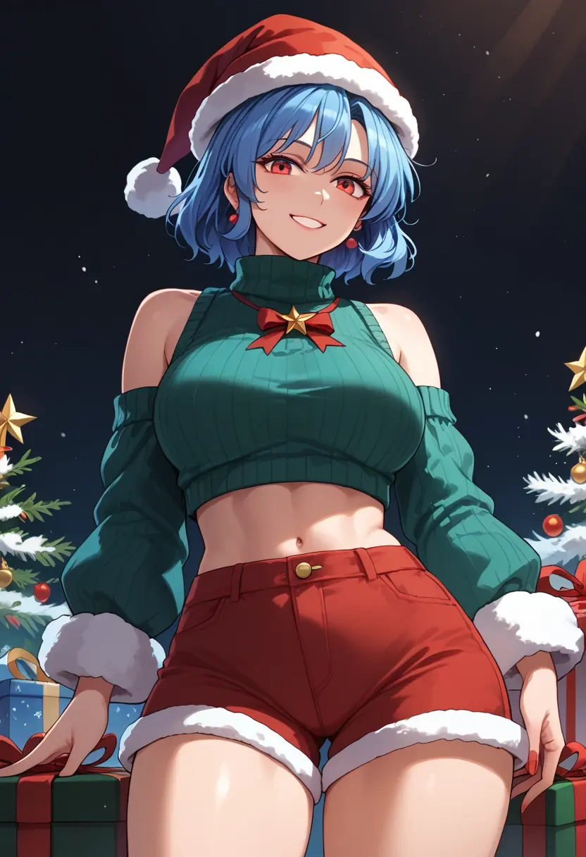 touhou,kamishirasawa_keine,Christmas,red velvet shorts,turtleneck sweater  - 