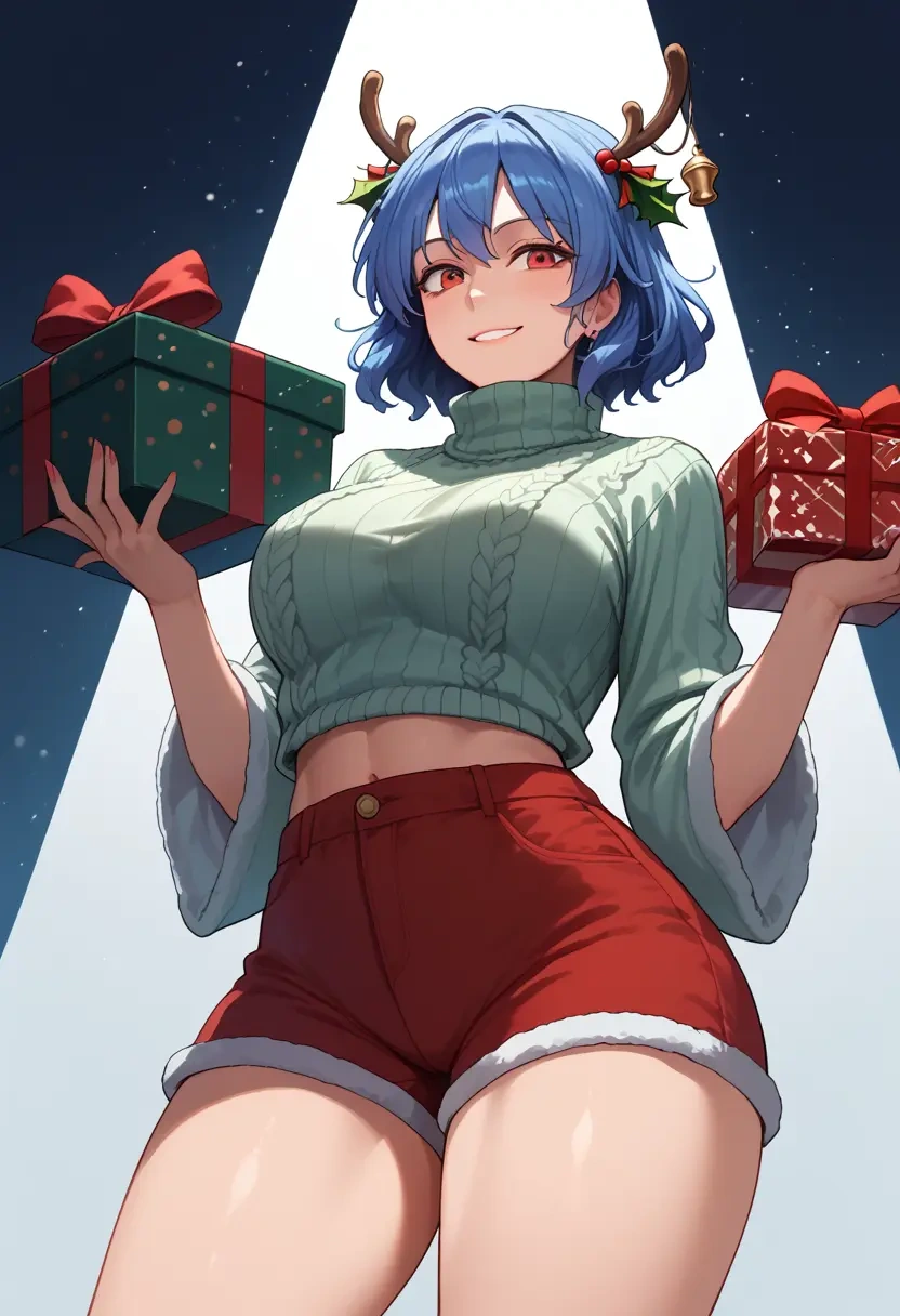 touhou,kamishirasawa_keine,Christmas,red velvet shorts,turtleneck sweater  - 