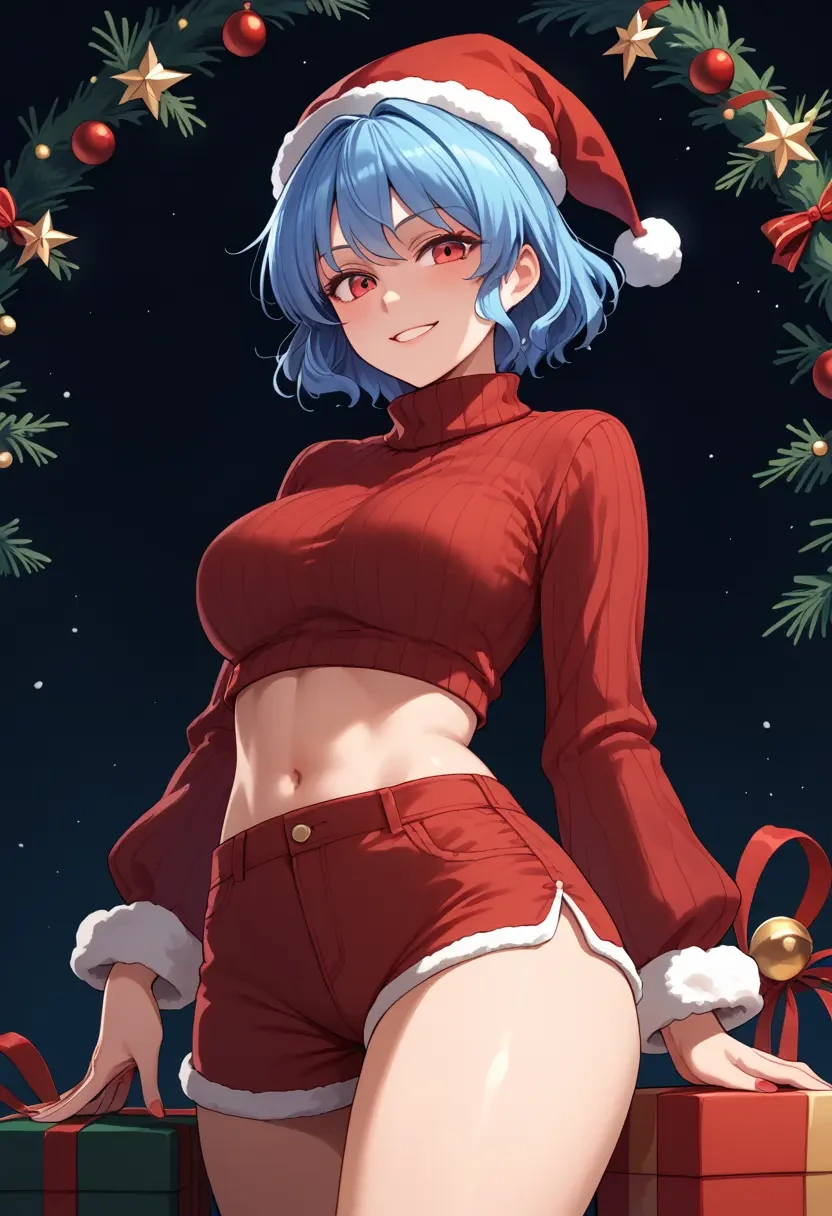 touhou,kamishirasawa_keine,Christmas,red velvet shorts,turtleneck sweater  - 